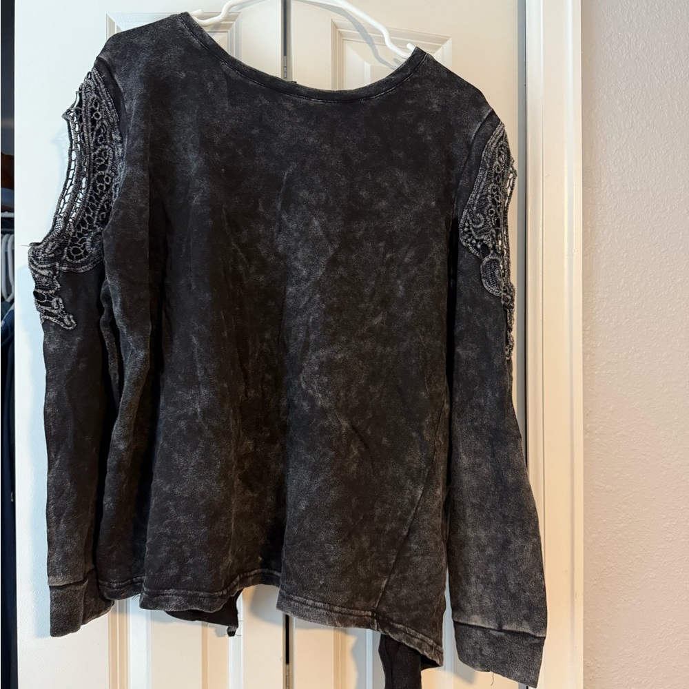 POL Embroidered Black Long Sleeve Top